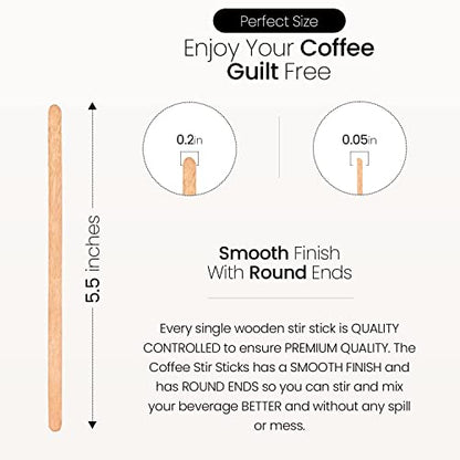 Coffee Stirrers Disposable Wooden Coffee Stir Sticks - Round-End Birchwood 5.5 Inches Large Wooden Stir Sticks - Pack of 500 Wood Stir Sticks, Coffee Sticks, Stirrers - style: 5.5 Inches - Pack of 500