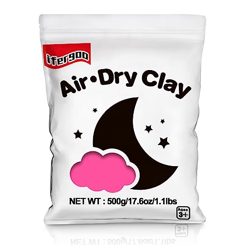 ifergoo Pink Air Dry Clay - Moldable Cosplay, DIY Creative Modeling Clay for School Arts & Craft Project, Fake Bake, Slime Supplies, Super Light Magic Foam Molding Clay, Soft, No-Sticky, 1.1LBS/500G - color: Pink/500g