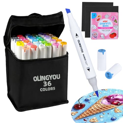 OLINGYOU 36 Colors Fine & Chisel Dual Tip Marker Set,Permanent Art Markers for for Adult Coloring Books,Alcohol Markers Stocking Stuffers(White Barrel) - color: 36PCS