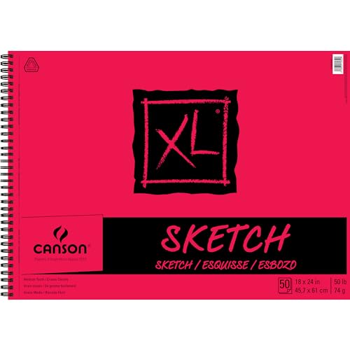 Canson XL Series Paper Sketch Pad for Charcoal, Pencil and Pastel, Side Wire Bound, 50 Pound, 18 x 24 Inch, 50 Sheets