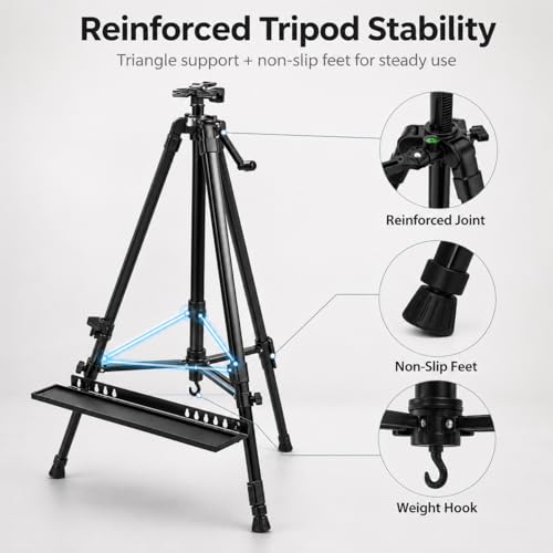 RRFTOK Art Easel Stand for Painting and Sign - Aluminum Metal Artist Tripod Adjustable Easels for Display Height from 21 to 61Inches - Canvas Stand with Paintbrush Tray for Artists Adult Holder - style: 61B 1-Pack