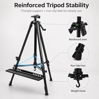 RRFTOK Art Easel Stand for Painting and Sign - Aluminum Metal Artist Tripod Adjustable Easels for Display Height from 21 to 61Inches - Canvas Stand with Paintbrush Tray for Artists Adult Holder - style: 61B 1-Pack