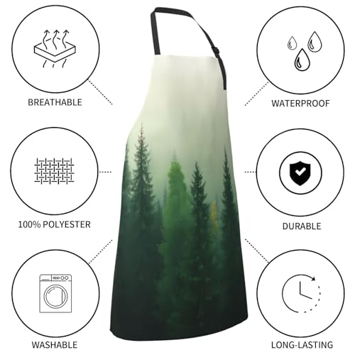 Fog Forest For Waterproof Adjustable Adult Apron With Pockets For Men And Women Cooking, Painting
