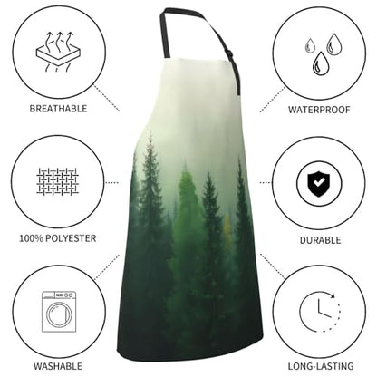 Fog Forest For Waterproof Adjustable Adult Apron With Pockets For Men And Women Cooking, Painting