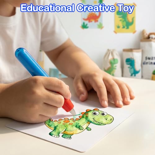 Mess Free Painting Set for Toddlers, Multi-Functional Art Station with Replaceable Brush Heads Magic Pen & Stamps, Sensory Toddler Arts and Crafts Gifts for 3-9 Year Old Girls Boys, Classroom & Group