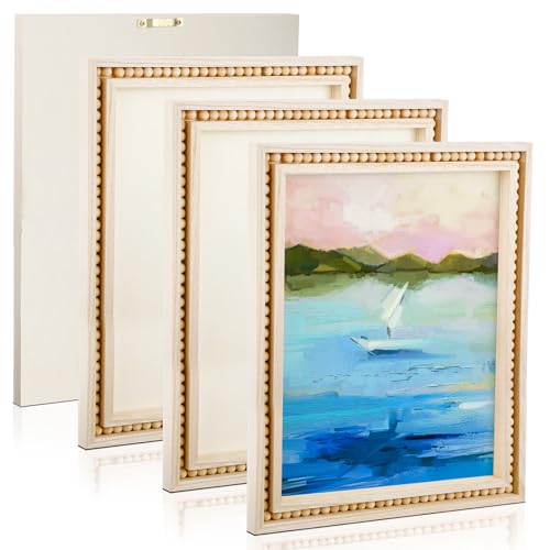 Wenqik 4 Pack Beaded Wood Canvas Panels Unfinished Wooden Blank Framed Signs Boho Style Panel Boards Square Plaques for DIY Crafts Painting Pouring Drawing Art Projects(14 x 11 Inch) - size: 14 x 11 Inch