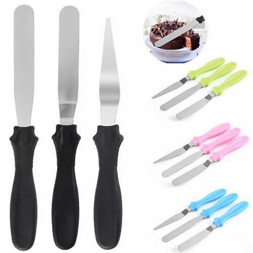 Cake Cream Spatulas, 3 Pieces of Cake Angled Spatula with Stainless Steel, Professional Cake Decorating, Pastry & Baking, Icing Frosting Cream Chocolate Cake Spatula (3 Pcs Black) - color: 3 Pcs Black