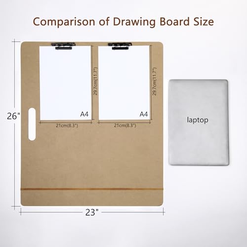 23" x 26" Oversized Artist Sketch Tote Board - Lightweight Hardboard Drawing Board with Handle, Clip & Rubber Band for Art, Sketching, Travel, Studio, by TX Liteart - size: 23"x26", 1 Pack