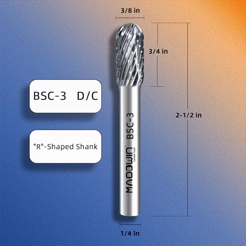 SC-3 Double Cut Tungsten Carbide Rotary Burr 3/8" Cutting Diameter 3/4" Length 1/4" Shank Deburring Tools High-Speed Metal/Wood Grinding, Carving, and 3D Contouring - style: SC-3