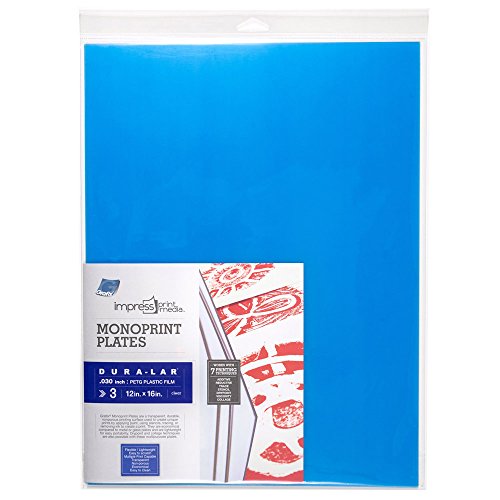 Grafix Impress Print Media Monoprint Plate – 12" x 16”, Pack of 3 – Transparent, Lightweight, Non-Porous .030” Dura-Lar Monoprinting Surface, Economical Alternative to Metal or Glass Plates - size: 12"x16"x0.030", style: Clear, Pack of 3