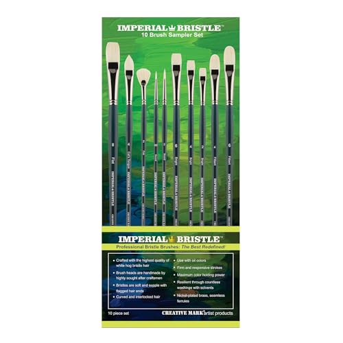Creative Mark Imperial Professional Chungking Hog Bristle Brush - Assorted Styles Set of 10, Handmade Long Handle Oil Paint Brushes for Artists, Nickel - size: Assorted Size