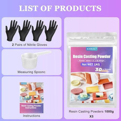 Resin Casting Powder 5000g, 20~30 Minutes Demold, Water Activated Plaster Powder for Craft Casting, Easy Mixing and Self Leveling - size: 5000g