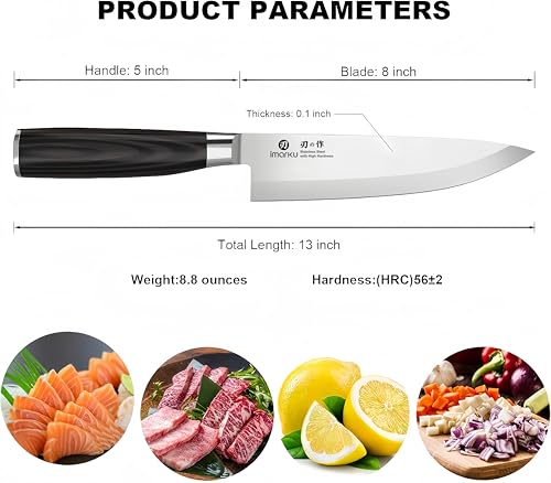 imarku Chef Knife 8-Inch Pro Japanese Kitchen Knife High-Carbon Stainless Steel Paring Knife Ergonomic Handle Rasor Sharp Single-Bevel Edge Gift for Men - color: Classic Black