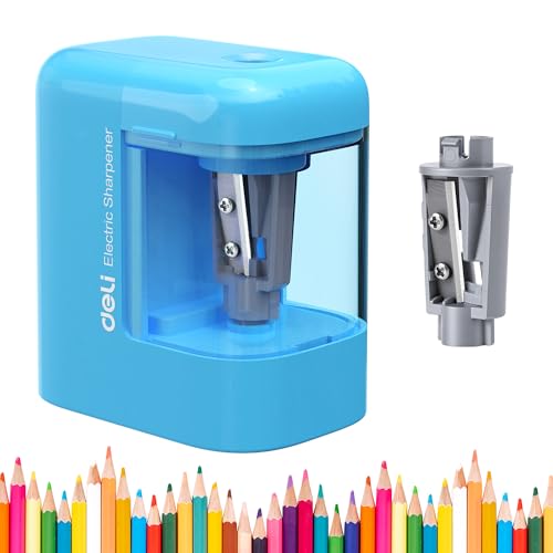 deli Electric Pencil Sharpener, Portable Pencil Sharpener for No.2 Pencils Colored Pencils, Battery Powered Electric Pencil Sharpener for School, Home, Office, Blue - color: Blue