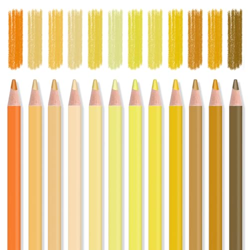 Mifuner 12Pcs Yellow Colored Pencils Set, Oil Based Drawing Pencils, Pre-sharpened Wooden Professional Sketch Pencil Art Supplies for Adults, Coloring Books, No Duplicates - color: 12Pcs Yellow Colored