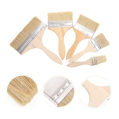 5pcs Wood Handle Paint Brush Set Thick Bristles Stain and Varnish Brushes for Watercolor Oil Painting Art Craft Tools for Adults