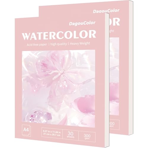 DagouColor Watercolor Paper Pad, A4, 2 Pack, 30 Sheets Each, 140lb/300gsm Cold-Pressed Paper, Artist Book for Adults Kids, Painting, Drawing, Mixed Media - color: Butterfly Pink, size: A4, 2 Pack
