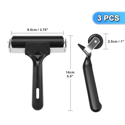Cosmos 3 Pcs Rubber Brayer Roller Stamping Roller Gluing Roller Tool for Printmaking, Gluing Application, Block, Wallpaper, Printing & Stamping, 3.75 Inches Width Size