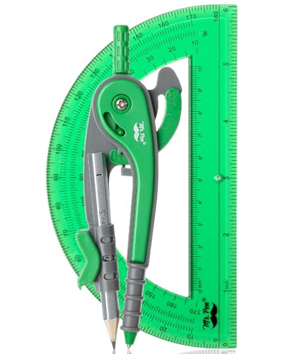 Mr. Pen- Geometry Compass and Protractor Set, 6 Inch Compass | 6 Inch Protractor, Drawing Tool for School, Clear Plastic, Easy Grip, Precision Design for Math, Art, Drafting, Architecture - color: Lush Garden Green, size: 1 Set
