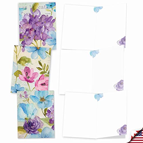 The Best Card Company - 10 Boxed Note Cards with Flowers - Blank Assorted Floral Notecards Bulk (4 x 5.12 Inch) - Cool Blossoms M1708BN - style: Cool Blossoms