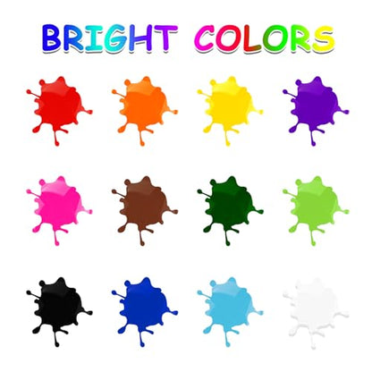 ABEIER Washable Finger Paint for Toddlers, Safe Non-Toxic, 12 x 2oz Vibrant Colors, Baby Safe Paint for Hand and Feet, Mess Free Art Supplies for Kids, Preschool Learning Gifts, Ages 1-3 4 5 6+ - style: 2 Fl Oz (Pack of 12)