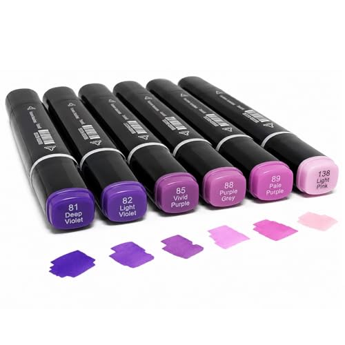 Arhomet 6 Pack Purple Pink Alcohol Markers, Double Tipped Soft Fine Tips and Brush Permanent Art Markers for Drawing Sketching Coloring (Purple) - color: Purple