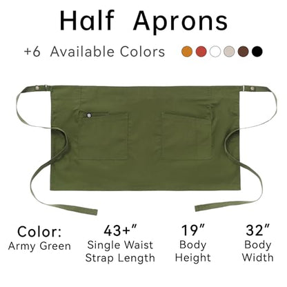 Unisex Waist Apron with Pockets Waiter Bar Half Bistro Apron 4251BY - color: Army Green, size: 10 Pack
