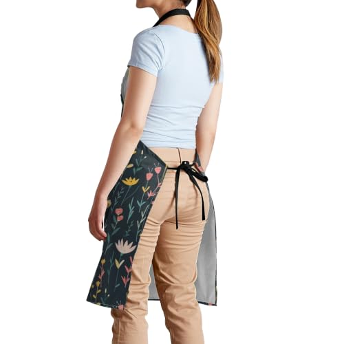 Cream Pastel Wildflower Art Waterproof Apron with Pockets | Garden Aprons for Men Women Adjustable Bib Apron for Cooking Kitchen Baking BBQ Painting Housework Oil Resistant - color: Effulgent Petal Tapestry