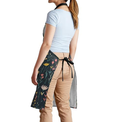 Cream Pastel Wildflower Art Waterproof Apron with Pockets | Garden Aprons for Men Women Adjustable Bib Apron for Cooking Kitchen Baking BBQ Painting Housework Oil Resistant - color: Effulgent Petal Tapestry
