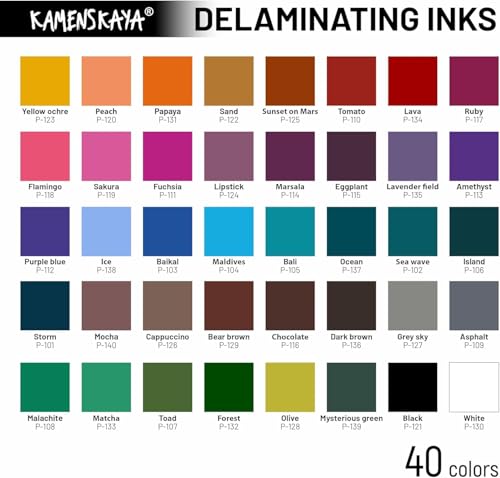 KAMENSKAYA Delaminating Alcohol Inks - Delaminating Ink Set 'Volcano' - 8 pcs. 1 Fl Oz (30 ml) Each - color: Volcano