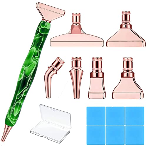 Heyseri Diamond Painting Pens, “Classic Wax Stylus” Diamond Art Pen, Gem Painting Tools Accessories, Gem Art Pen with Metal Tips for 5D Craft Nail - color: 14 PCS-Green Pen+Rose Gold