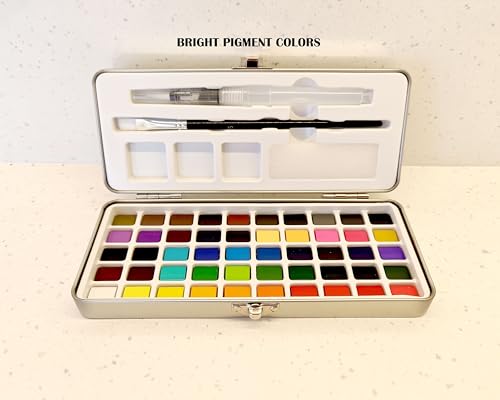 EG Liberty 50 Color Solid Watercolor Paint Set, Professional Artist Watercolors, Metal Tin Kit with Brushes and Mixing Palette