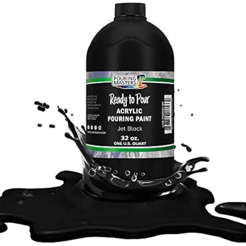 POURING MASTERS Jet Black Acrylic Ready to Pour Pouring Paint - Premium 32-Ounce Pre-Mixed Water-Based - for Canvas, Wood, Paper, Crafts, Tile, Rocks and More - color: Jet Black, size: 32 Fl Oz (Pack of 1)