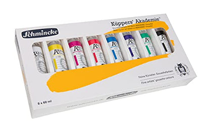 Schmincke - Küppers Gouache, basic color set, 8 x 2,03 fl oz / 60 ml tubes, 72 010 097, 8 colors in cardboard box set, highly opaque, selected pigments, color theory