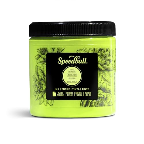 Speedball Water-Soluble Block Printing Ink, 8-Ounce Jar, Fluorescent Lime Green - color: Fluorescent Lime Green, size: 8 fl oz