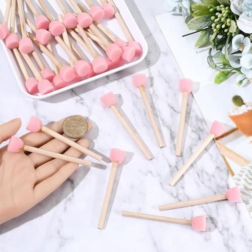 40Pcs 0.6 Inch Round Foam Sponge Brushes Foam Stencil Brush Set with Wooden Handle Small Circle Sponges Pink Stenciling Decorating Tools Paint Daubers for Painting Staining DIY Crafts Adult - style: Style 1