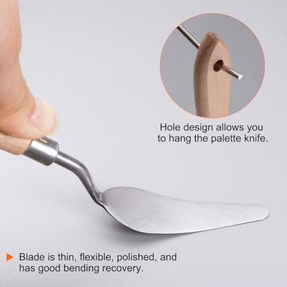 HARFINGTON 4pcs 15# Painting Palette Knife Pointy Stainless Steel Art Spatula Painting Pallet Knives Scrapers Tools with Plastic Handle for Acrylic Oil Canvas Mixing Spreading - size: 85mm x 27mm