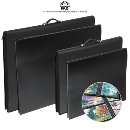 Picturesque Pro Presentation Case- Professional Art Portfolio Folder for Artwork up to 24x36- Vegan Leather Zippered Case, Archival Storage Solution w/Removable Spiral-Bound Book of 20 Clear Sleeves - size: 24x36 in w/Refill
