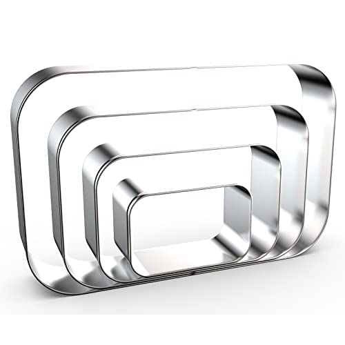 Rounded Rectangle Plaque Cookie Cutter Geometric Set for Baking - 5 Inch, 4 Inch, 3 Inch, 2 Inch - Geometric Frame Plaque Cookie Cutters Shapes Molds - Stainless Steel - color: Rectangle-Rounded Corner