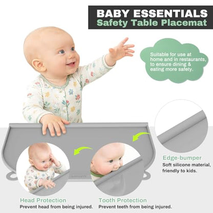 Large Silicone Suction Table Mat, 17" x 12" Thick Placemat with Edge-Bumper, Raised Edge Leakproof, Non-Slip for Kids Toddler Baby Essentials Dinning, Restaurant Eating, Plates, Art, Craft & Painting - color: Gray