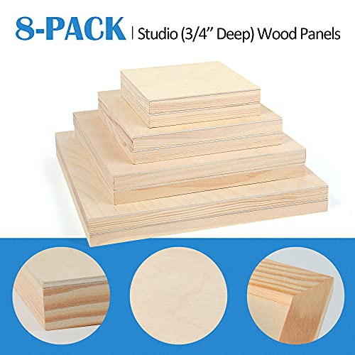 Falling in Art Unfinished Birch Wood Canvas Panels Kit, 8 Pack of 4 Sizes Studio 3/4’’ Deep Cradle Boards for Pouring Art, Crafts, Painting, and More - size: 6*6 8*8 10*10 12*12 2-Pack
