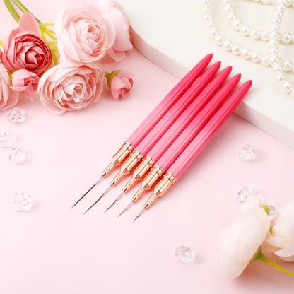 5 Pcs Metallic Nail Art Brushes Set, Nail Liner Brushes Painting Art Design Nails Arts Brush for Gel Polish for Long Lines, Thin Details, Fine Drawing Sizes 5 8 13 20 25 mm