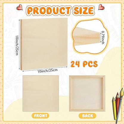 Barydat 24 Pcs Wood Panels for Painting 10'' x 10'' Unfinished Wood Canvas Board Artist Wall 0.79'' Deep Wooden Cradled Panel for DIY Crafts, Easel Display, Painting Pouring Arts Use with Oil, Acrylic - size: 10" X 10"