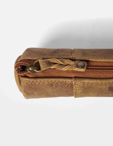 Leather Pencil Case -100% Leather Zippered Pen Pouch - Stationery Bag Pen Holder for Work & Office (Antique Brown) - color: Antique Brown