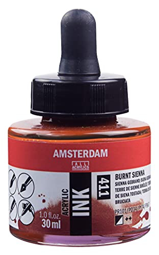 Amsterdam Acrylic Ink Bottle 30 ml Burnt Sienna 411 (17204110) - color: Burnt Sienna, size: 1 fl oz