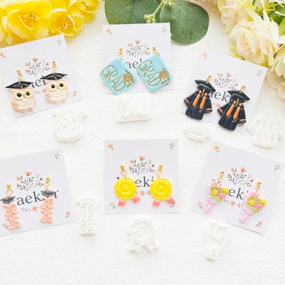 Graduation Polymer Clay Cutters & Stamp Set - 11pcs Sharp & Durable 2026, Owl, Cap, Gown, Diploma, Cake & Star Shapes for DIY Earring Jewelry Making, Soft Clay Crafts & Class Party Supplies - color: 2U color