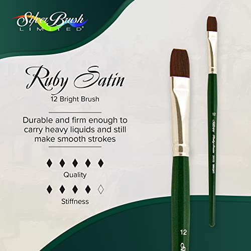 Silver Brush Limited 2502S Ruby Satin Bright Brush for Fluid and Flow Acrylics, Size 12, Short Handle - size: Size - 12