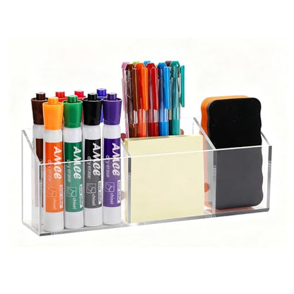 Ameceres Magnetic Pen Holder Classroom Organization Acrylic Marker Holder for Whiteboard Refrigerator Locker Accessories Pencil Dry Erase Marker Basket (3 Compartments * 1) - size: 3 Compartments * 1