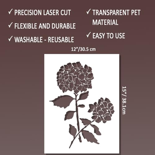 DLY LIFESTYLE Large Hydrangea Stencil (12x15 Inches) - Reusable Flower Stencils for Crafts, Canvas, Paper, Fabric, Furniture - DIY Large Stencil for Painting on Walls - style: Hydrangeas 12x15 Inch