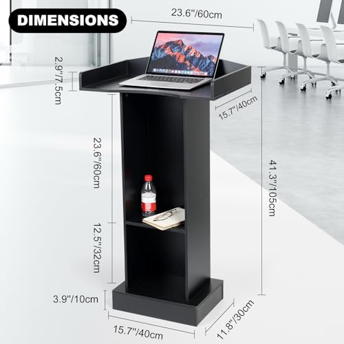 Black Podium Stand for Lectern, Presentation, Church, Classroom, Shelf Adjustable - color: Black